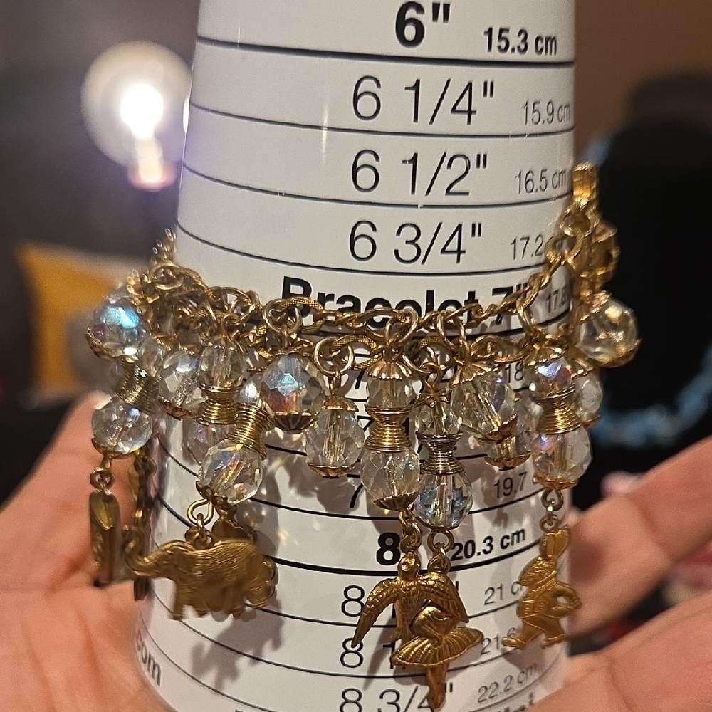 Vintage Gold Charm Bracelet with Crystal Beads - Picture 4 of 5